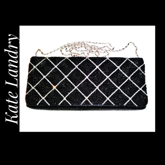Kate Landry Luxe Bead Bag Black Silver Rhinestone
